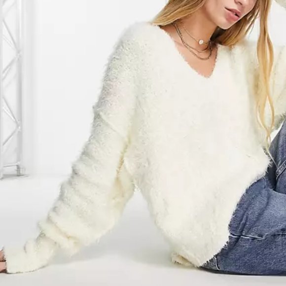 Free People Slouchy Soft VNeck Dropped Shoulder Sweater ORGANIC C0TTON BLEND 391 - Picture 1 of 16
